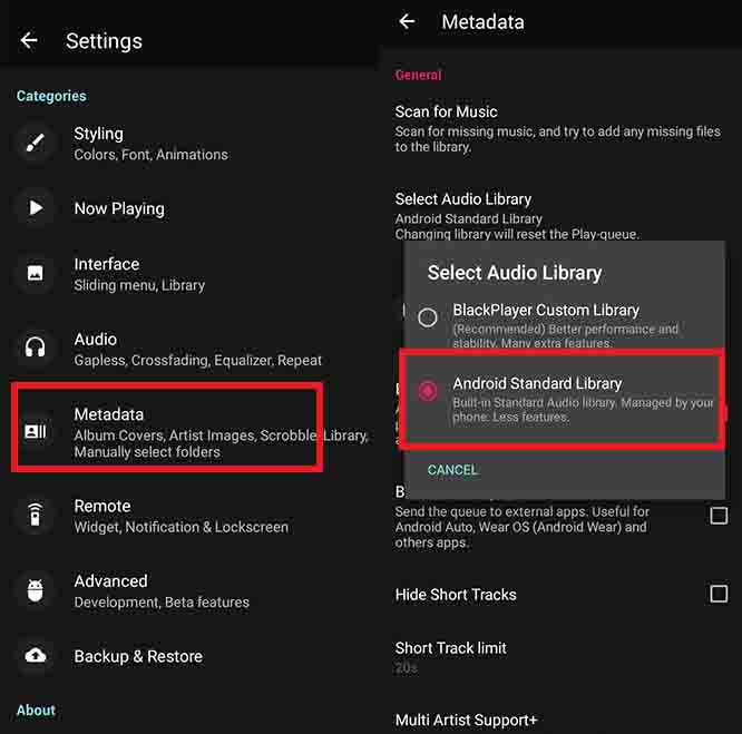 Settings > Metadata, toggle to "Android Library